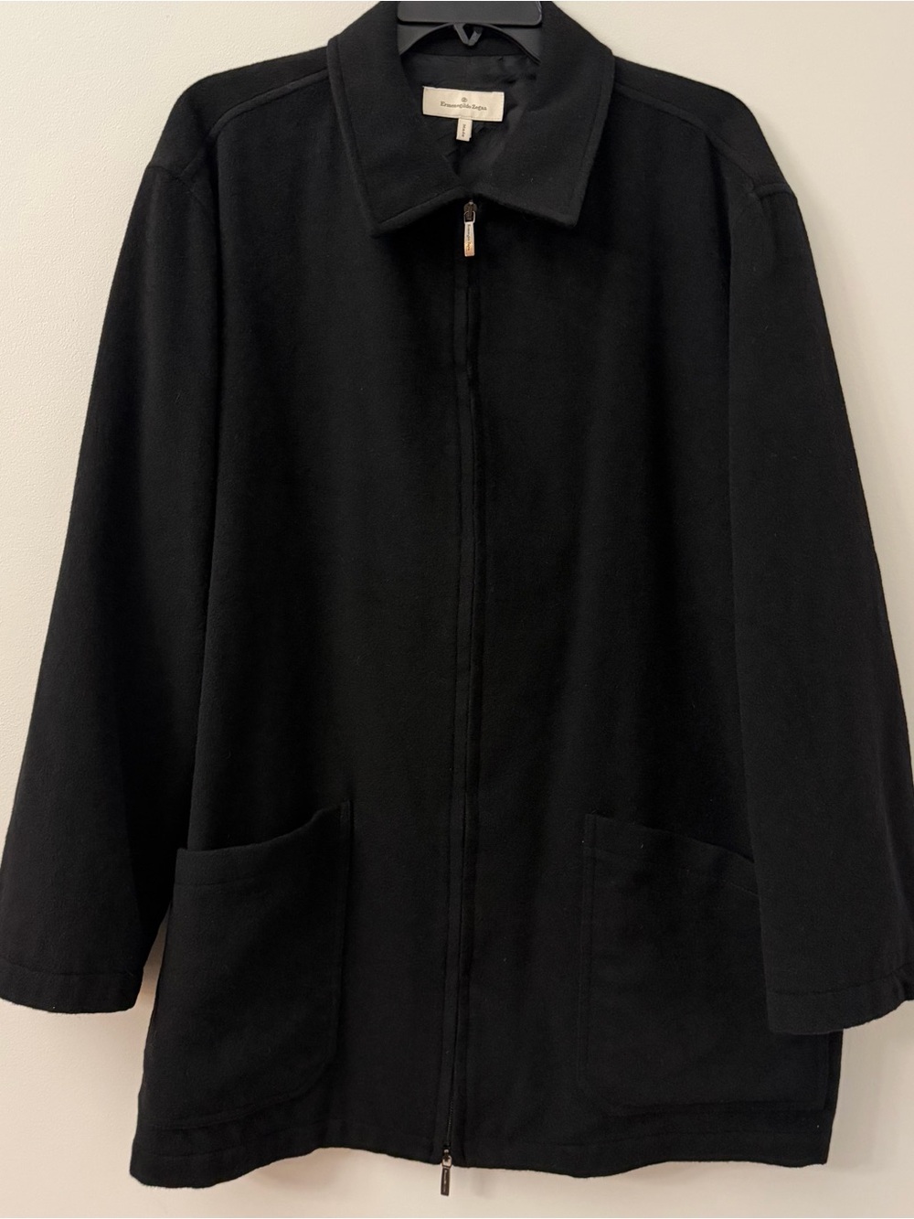 Ermenegildo Zegna 100% Cashmere Full Zip Car Coat Jacket Black Mens 52 XL